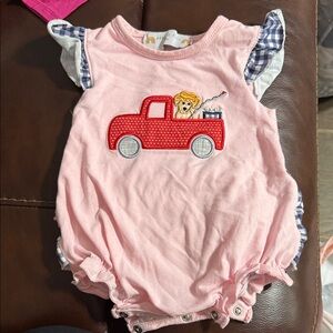 Pink Baby Romper with Red Truck Design